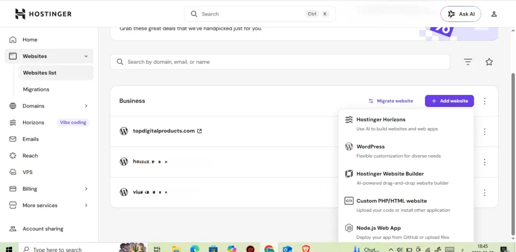 Hostinger hPanel WordPress setup flow for first-time users