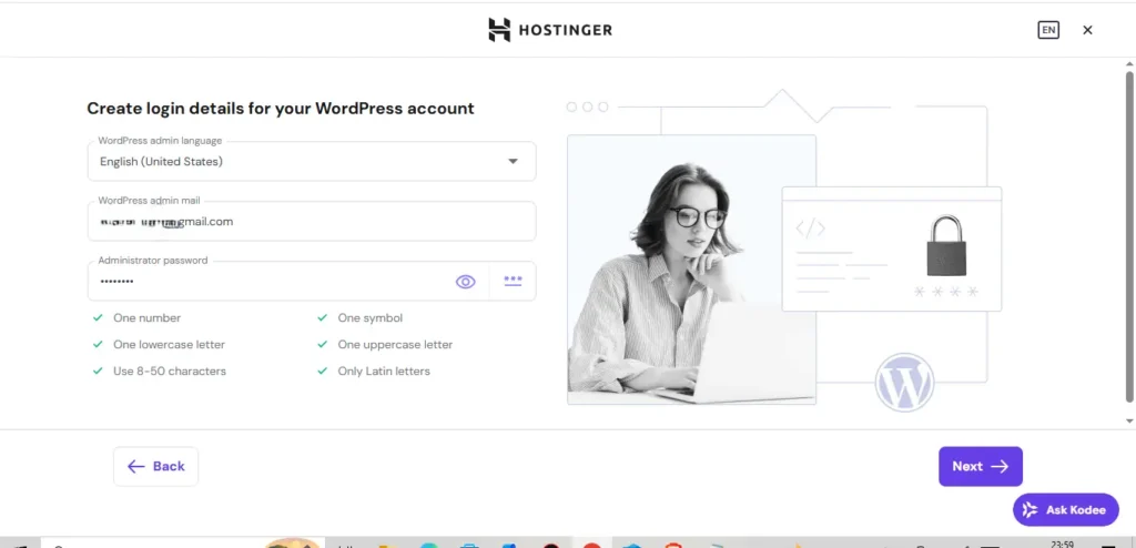 WordPress installation flow inside Hostinger hPanel
